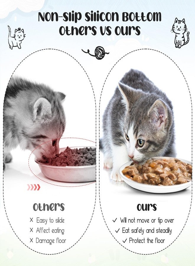 Singhoow 4 Pcs Cat Food Bowl Anti Beard Fatigue Cat Dishes with Nonslip Silicone Bottom Beard Friendly Ceramic Shallow Wide Kitten Plates for Food Water Indoor Small Dog Animals Pets Feeding - Image 5